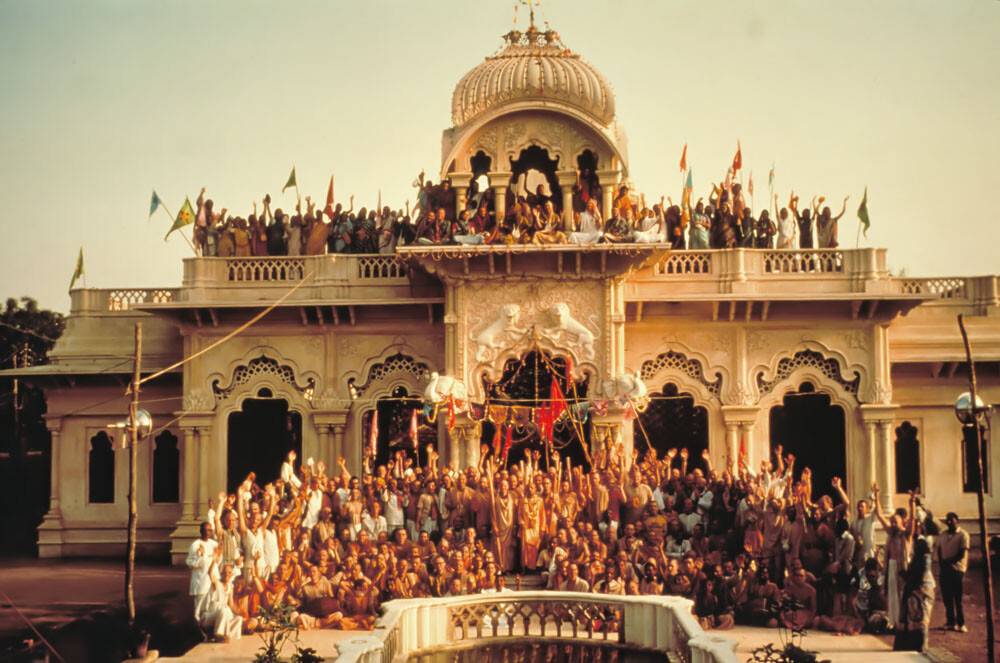 Srila Prabhupada and Disciples at Krishna Balaram Temple Vrindavan