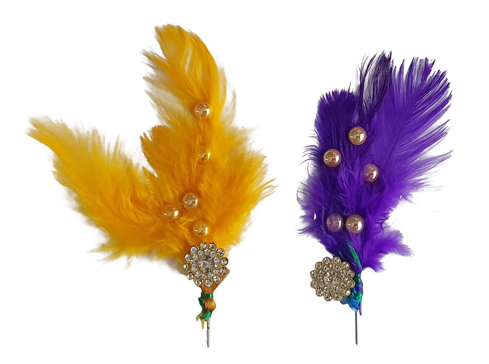 Deity Crown Decorative Pins with Circular Peacock Feather, Golden Pearls & Diamonds