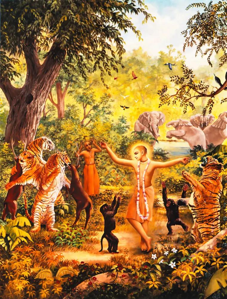 Lord Caitanya Dances With the Forest Animals