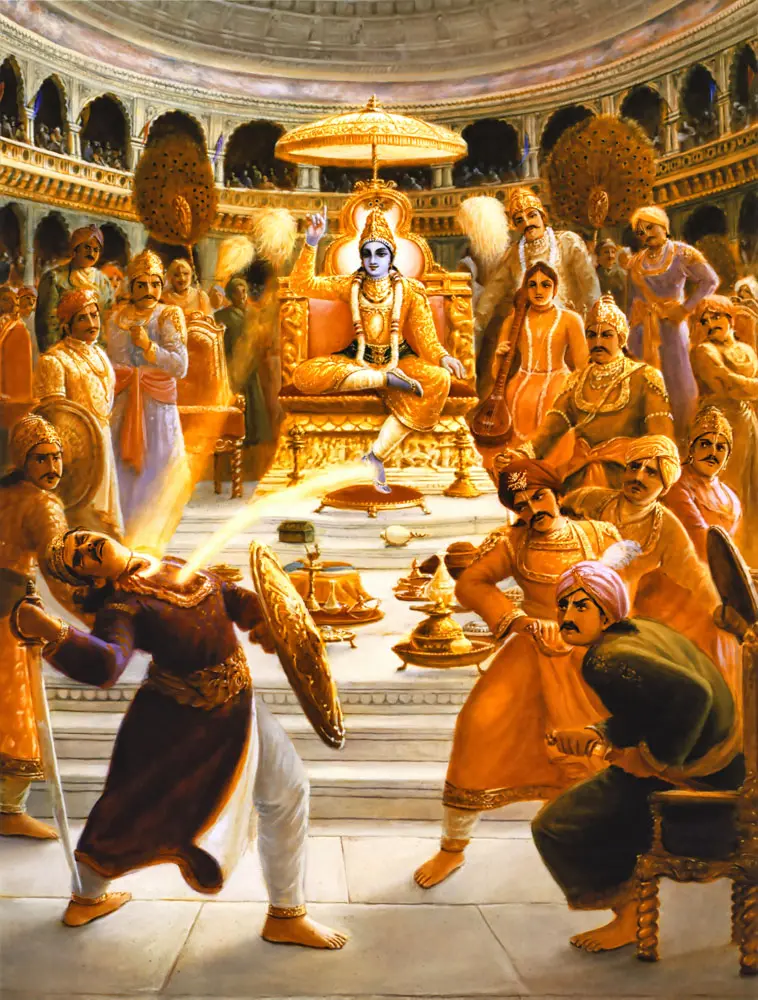 Lord Krishna Worshiped at the Rajasuya-Yajna [Killing Sisupala]