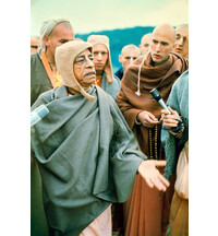 Srila Prabhupada Speaking on Morning Walk with Disciples Listening Intently