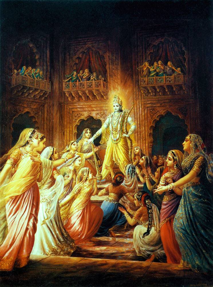 Krishna Leaving, His Wives Lamenting