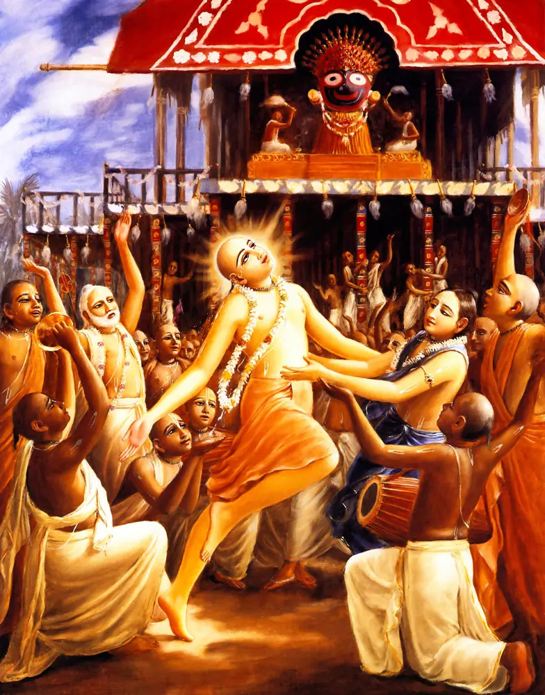 Lord Caitanya Dances Before the Ratha-Yatra Cart