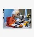Srila Prabhupada Sitting at his Desk Translating Srimad-Bhagavatam
