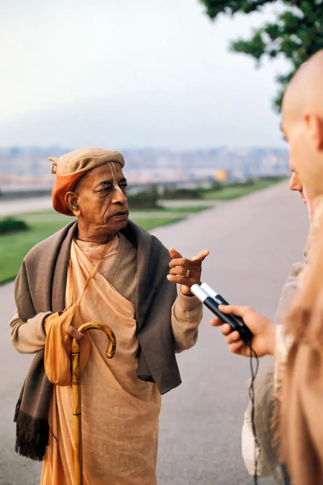 Srila Prabhupada Carrying a Cane on a Morning Walk
