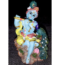 Krishna with Peacock small size Polyresin Figure (2.5" high)