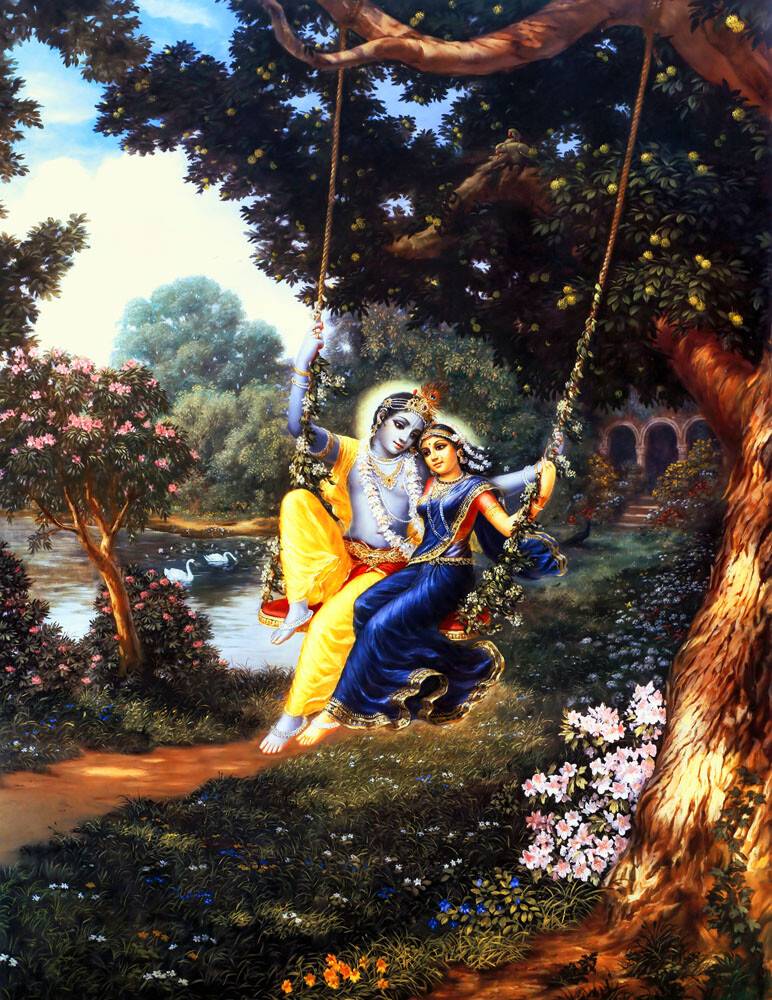 Radha and Krishna, the Divine Couple on a Swing
