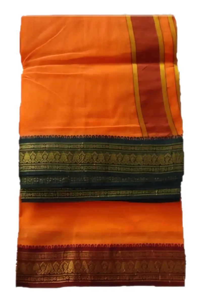 Dhoti / Chadar -- White Cotton Fine, Thick Solid Borders, \"Thillana\"