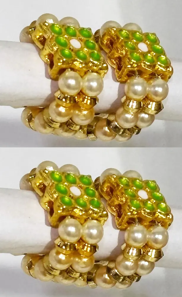 Deity Bracelets -- Colorful Enameled Dots and Golden White Pearls_TMS32