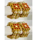 Deity Bracelets -- Colorful Enameled Dots and Golden White Pearls_TMS32