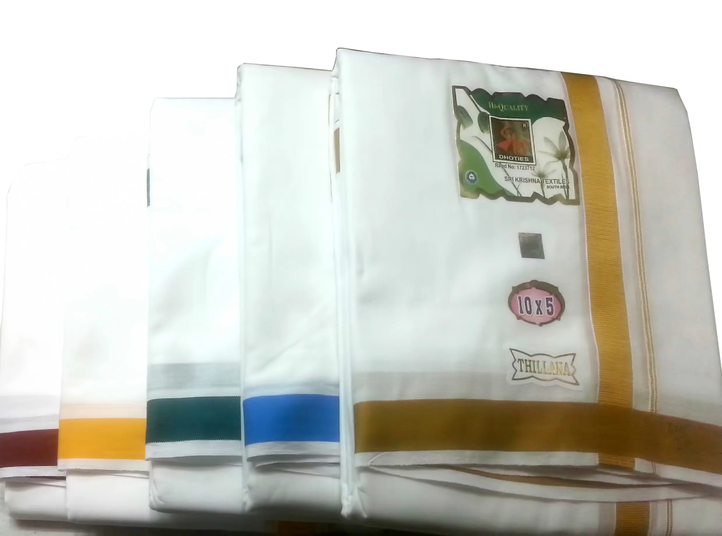 Dhoti / Chadar -- Colored Cotton, Ganga-Yamuna Embroidered Borders