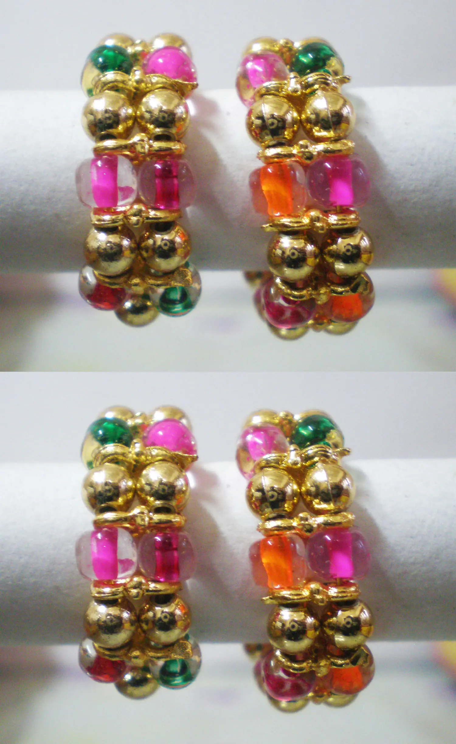 Deity Bracelets -- Golden Pearls and Colourful Diamonds_D210