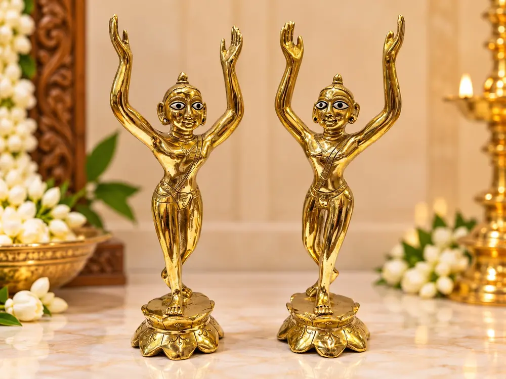 Gaura Nitai Deities 20\" Both Hands Up; Round Base
