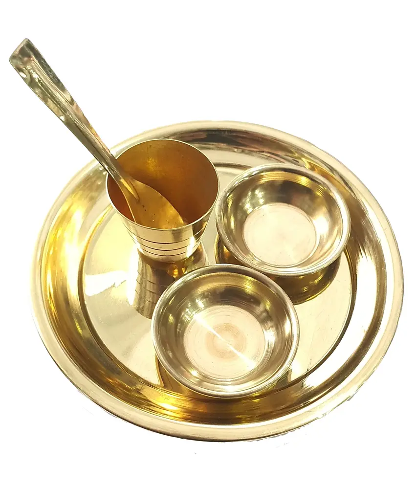 Gopal Bhog Offering Set for Laddu Gopal (Brass Plate, Bowls, Cup and Spoon)