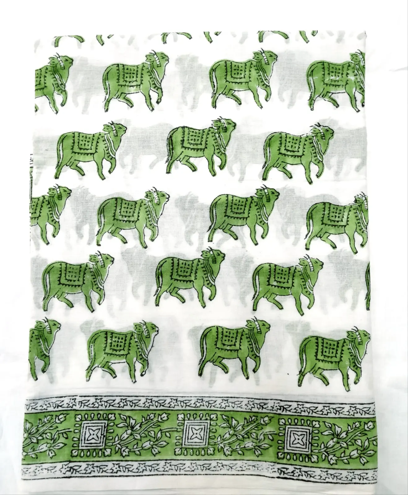Sari, Cotton Printed -- Vrindavan Print Sari (Pastel colors on white background)