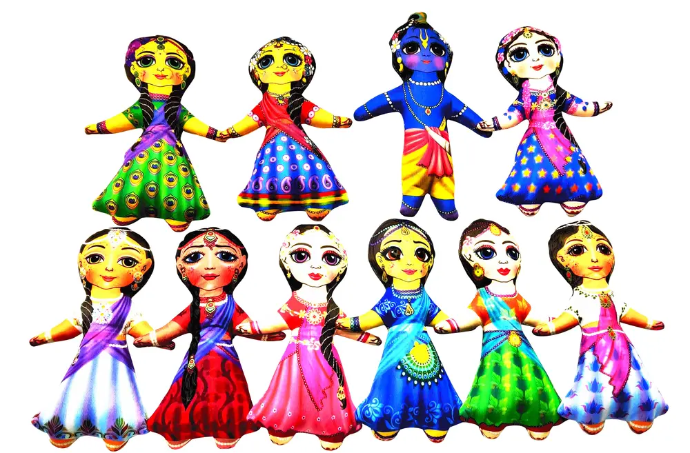 Childrens Stuffed Toys: Radha Krishna and Astha Saki Dolls - set of 10