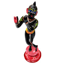 Painted Brass Standing Black Krishna (9")