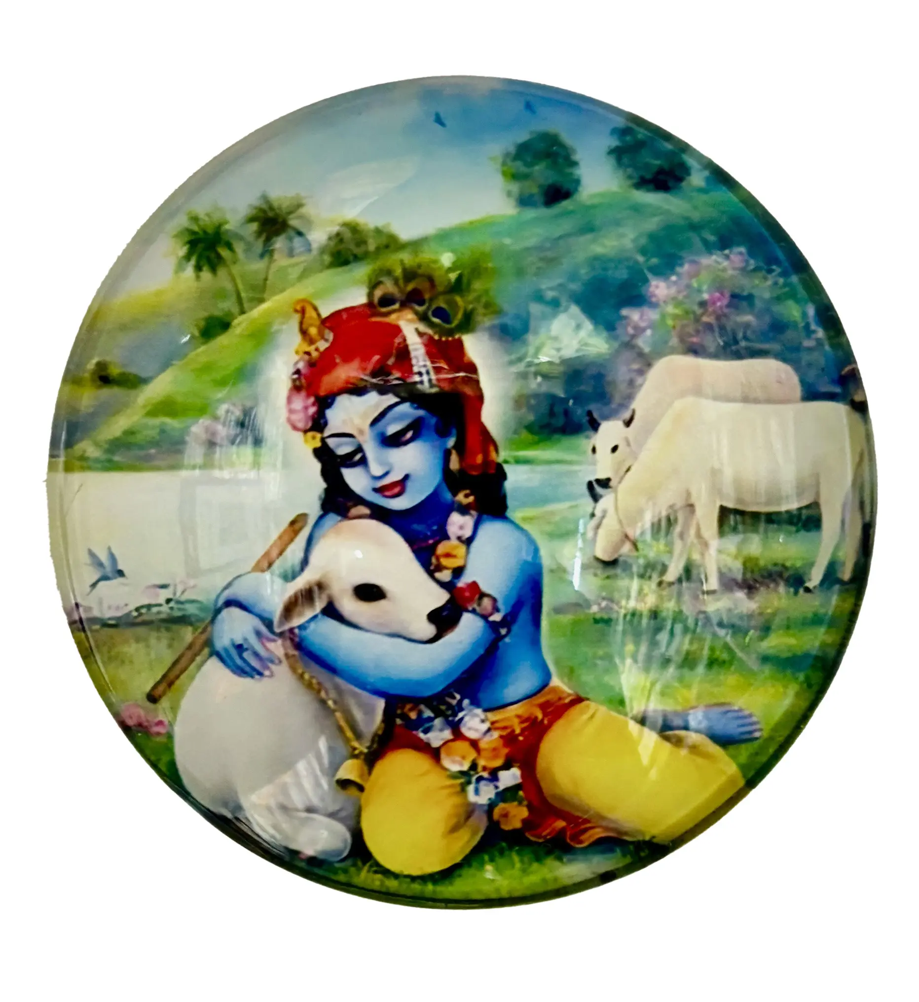 Round Radha-Krishna Magnet (2.3\" - 5.3 cm)