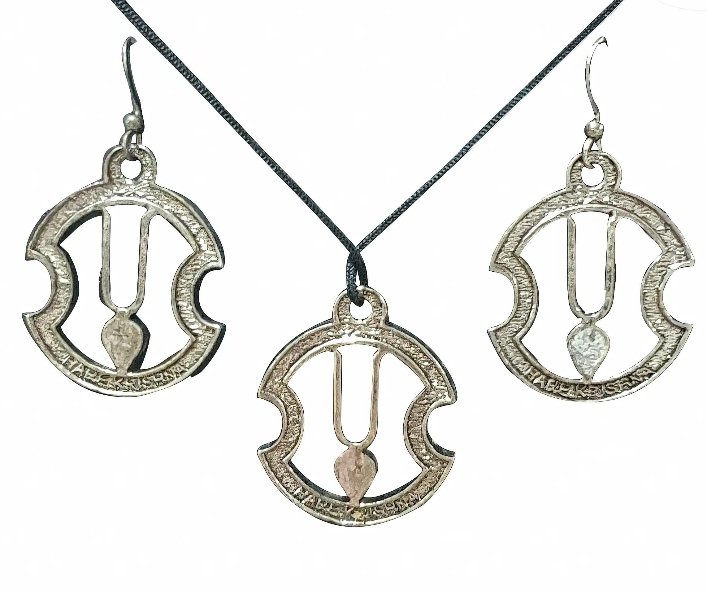 Lord Nrsimhadeva Set - Pair of Earrings & Matching Pendant with Black Thread