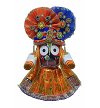 Jagannatha Crowns with Matching Dress - Orange & Blue Kerry, Flowers, Pearls & Diamonds (3 Crowns & Dresses)