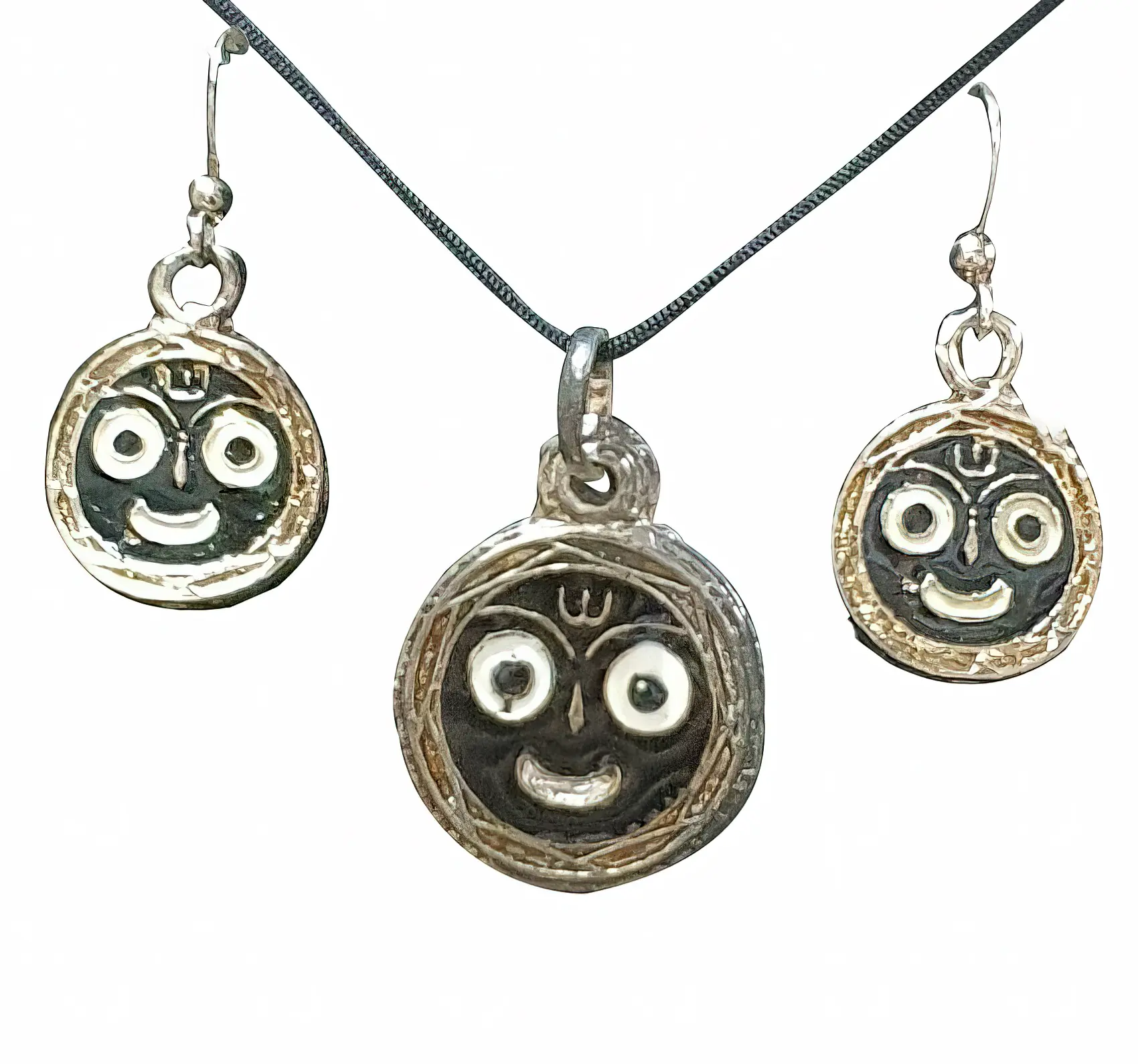 Lord Nrsimhadeva Set - Pair of Earrings & Matching Pendant with Black Thread