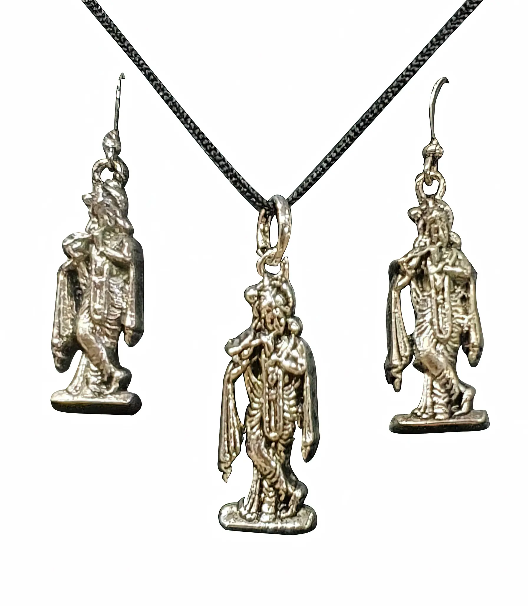 Lord Nrsimhadeva Set - Pair of Earrings & Matching Pendant with Black Thread