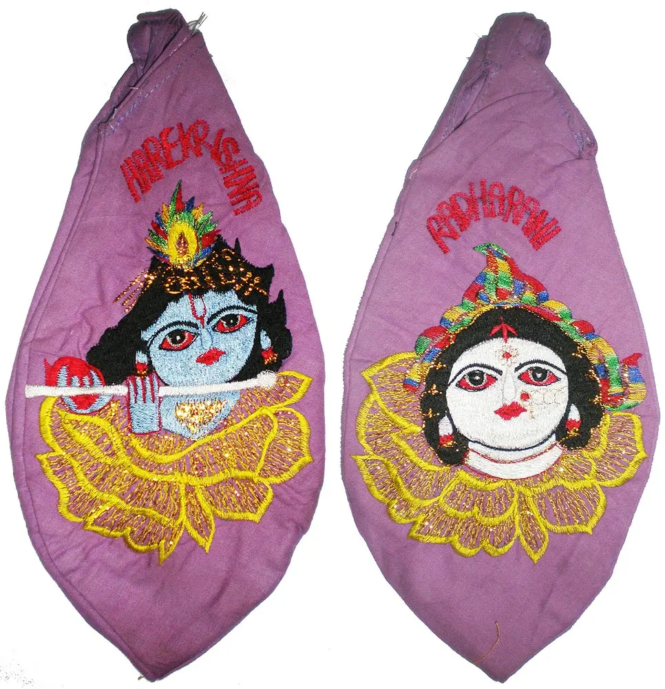 Krishna in mid of Flower Petals with Radha on Back Japa Bead Bag (Embroidered)