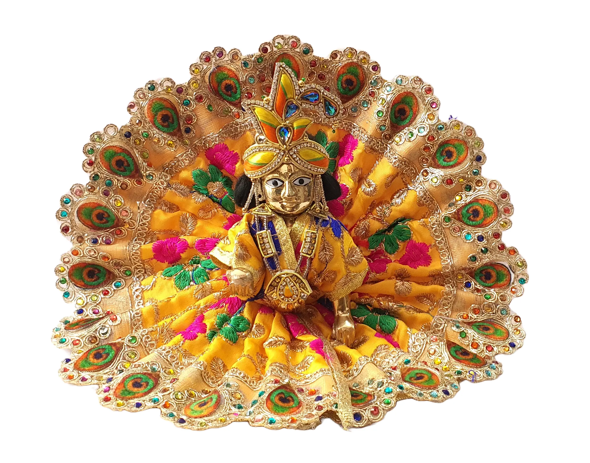 Laddu Gopal Crown and Necklace Set -  Blue & Red Diamonds