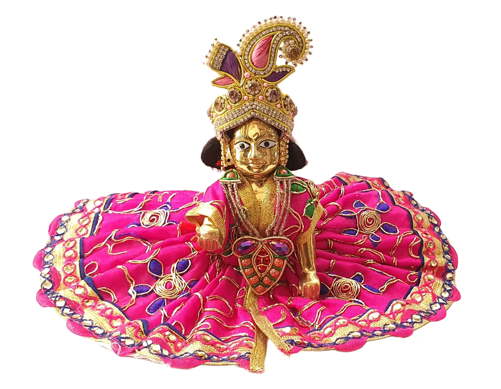 Laddu Gopal Crown and Necklace Set -  Blue & Red Diamonds