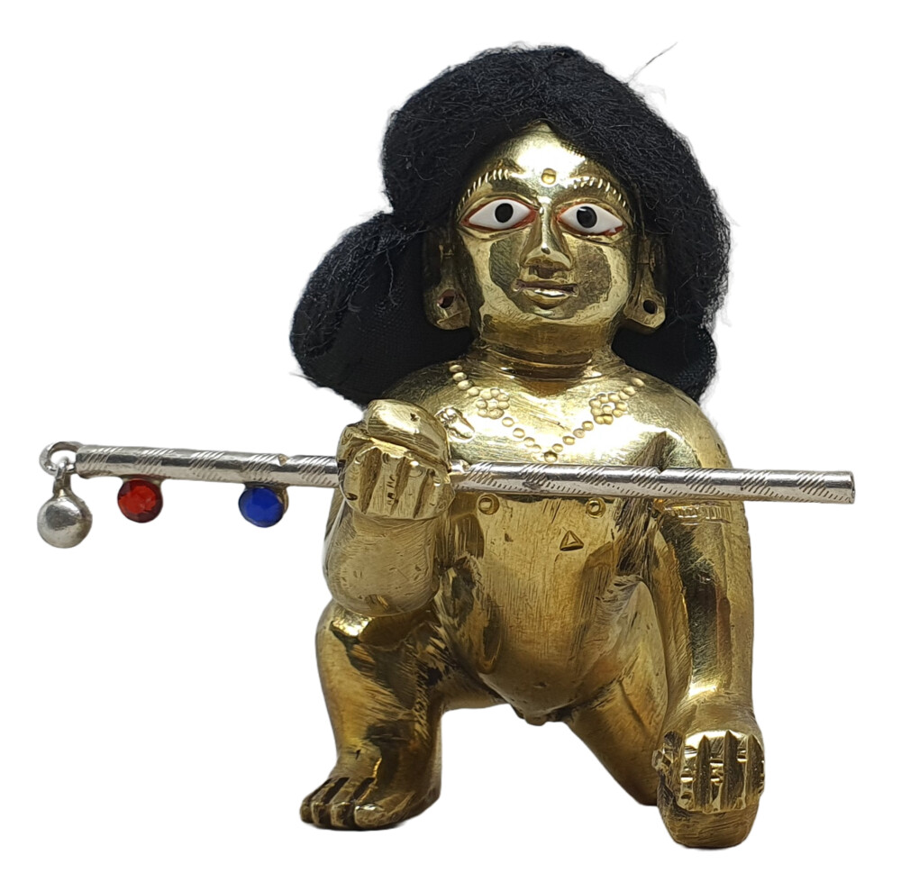 Decorative Silver Flute for Laddu Gopal Deity With Three Colorful Gems