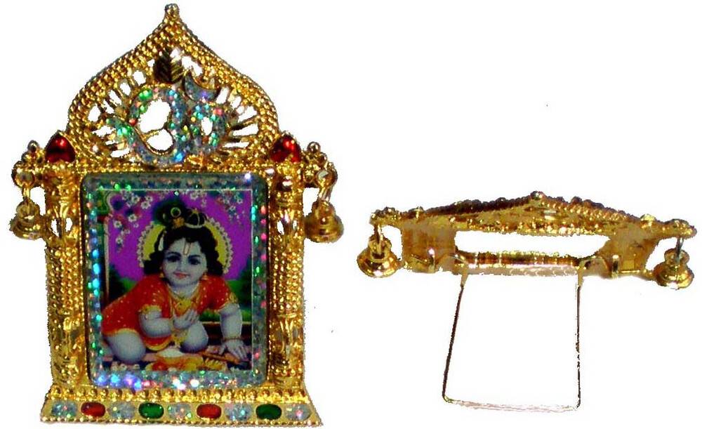 Laddu Gopal Golden Picture Stand with Om Sign