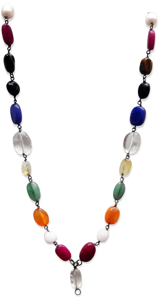 Nav Ratna Necklace (9 Gems / Navratan Mala) Oval Shape 16\"