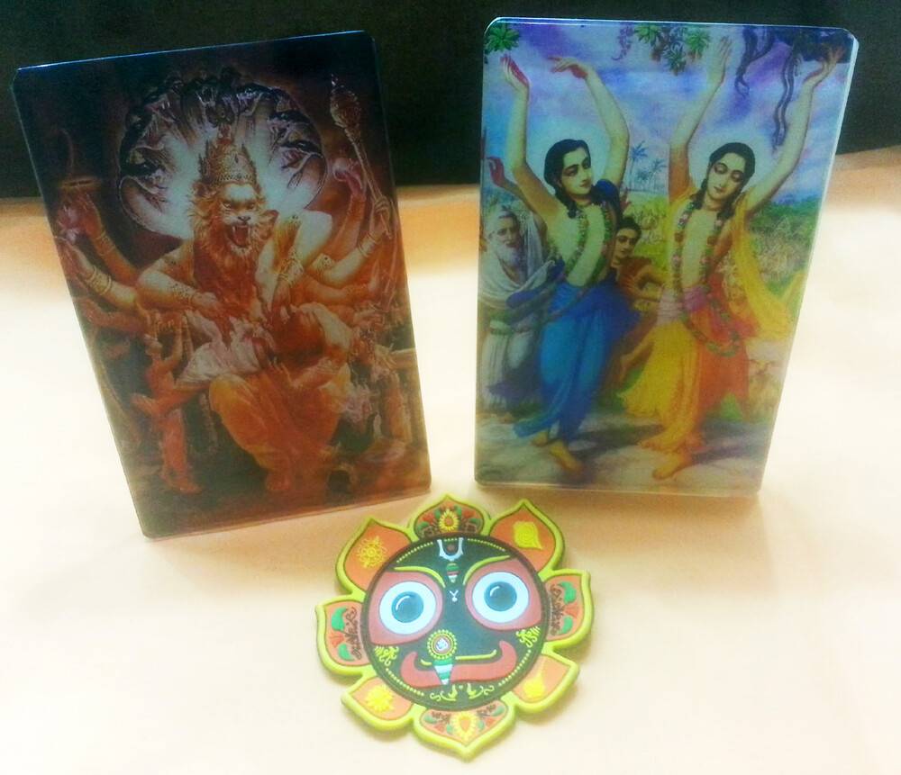 Acrylic Pictures of Lord Nrsimhadeva and Lord Caitanya with Jagannatha Magnet