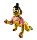 Laddu Gopal Painted Brass Sitting Deity 3.5\"