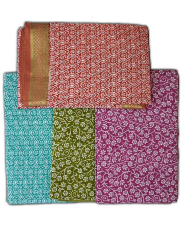 Sari, Cotton Printed -- Vrindavan Print Sari (Pastel colors on white background)