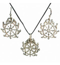 Sudarshan Chakra Set - Pair of Earrings & Matching Pendant with Black Thread