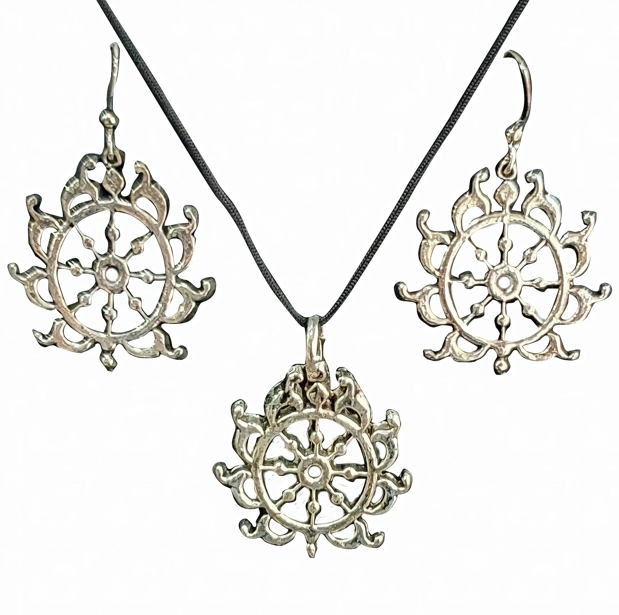 Lord Nrsimhadeva Set - Pair of Earrings & Matching Pendant with Black Thread