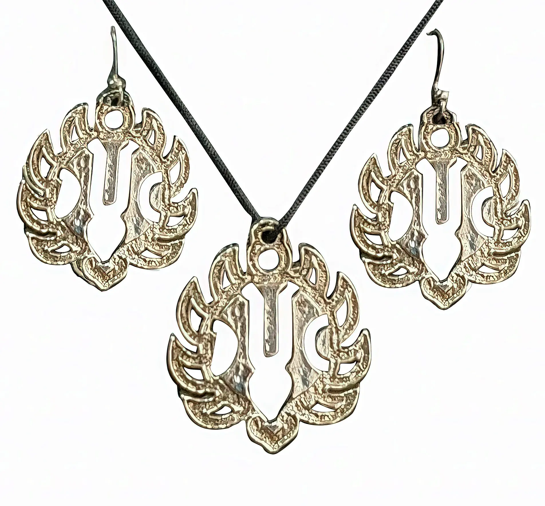 Lord Nrsimhadeva Set - Pair of Earrings & Matching Pendant with Black Thread