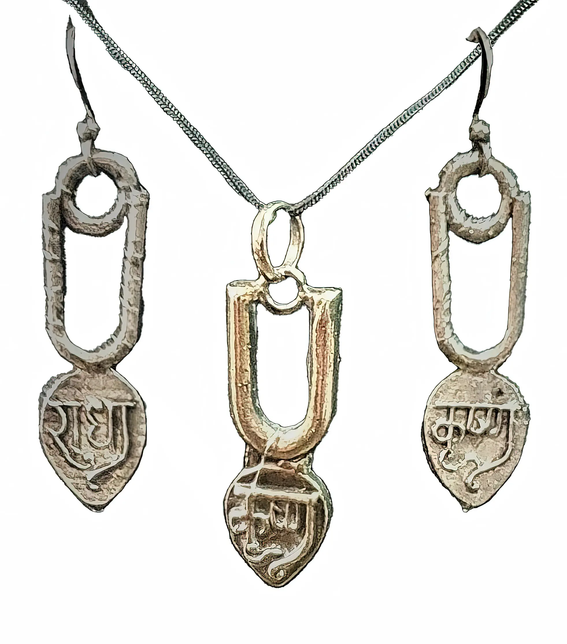 Lord Nrsimhadeva Set - Pair of Earrings & Matching Pendant with Black Thread