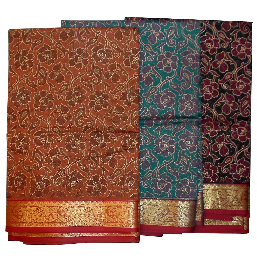 Sari, Cotton Printed -- Vrindavan Print Sari (Pastel colors on white background)
