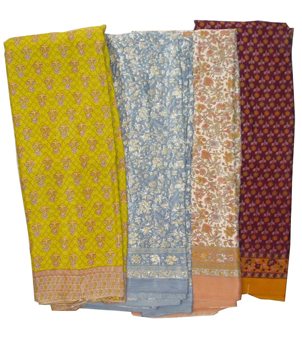 Sari, Cotton Printed -- Vrindavan Print Sari (Pastel colors on white background)