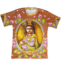 T-Shirt: Krishna Holding Flute (brown) -- All-over print