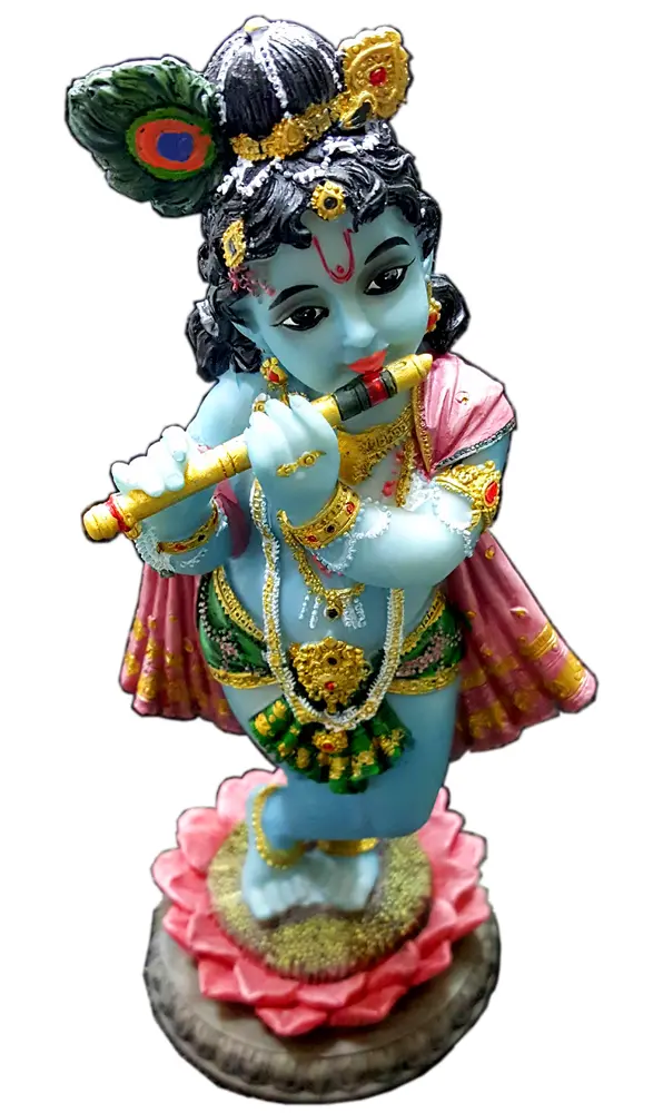 Lotus Krishna Standing on Lotus Flower Polyresin Figure (8\")