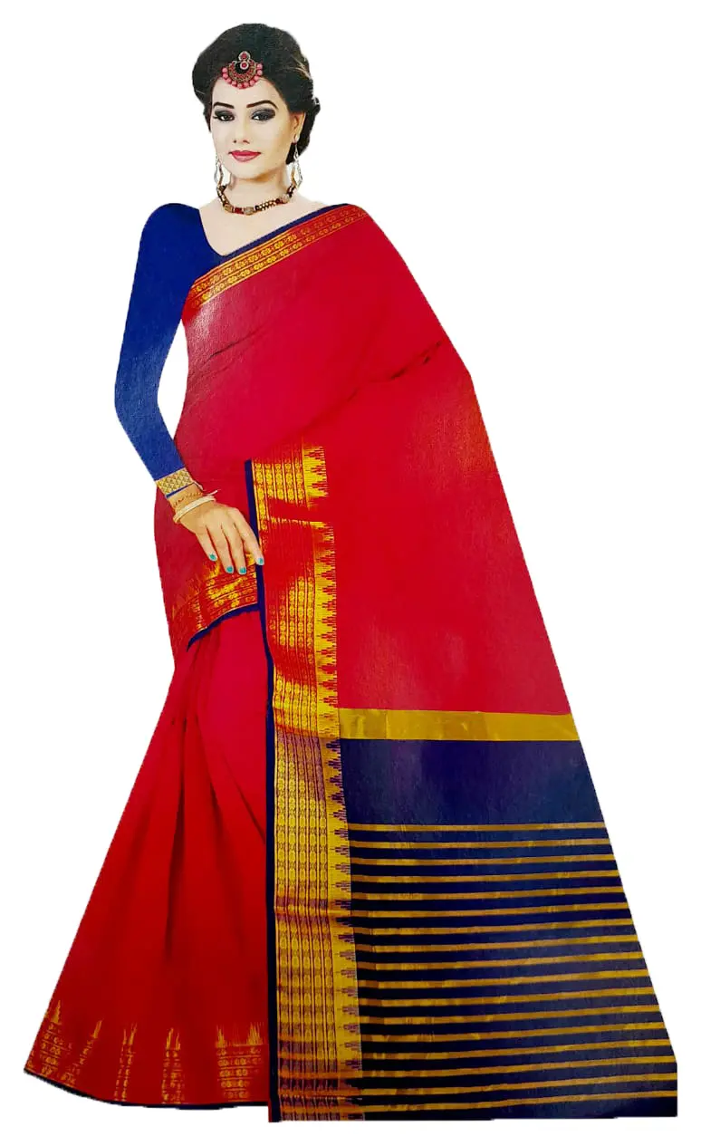 Sari, Cotton Printed -- Vrindavan Print Sari (Pastel colors on white background)